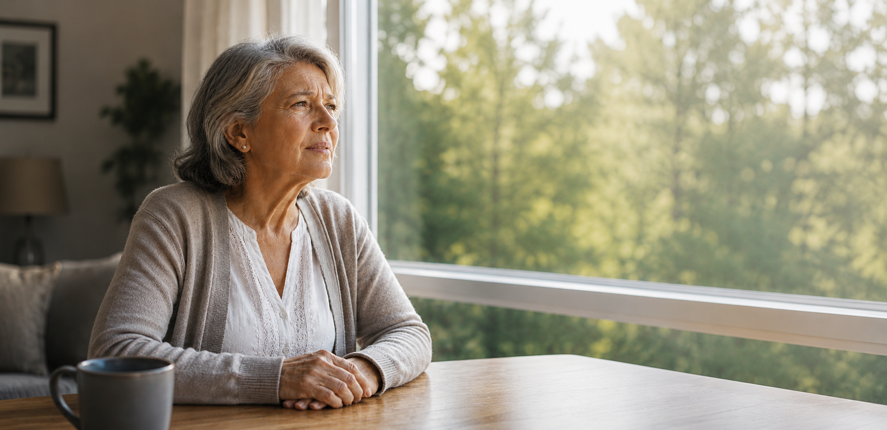Mujer adulta mirando hacia el exterior, imagen ilustrativa de la campaña +Visión